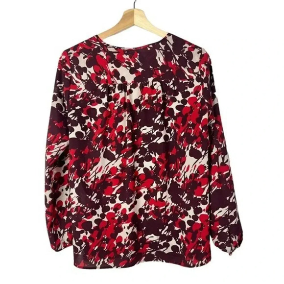J. Crew Red Poppy Floral Print Long Sleeve Blouse XS - Picture 2 of 4